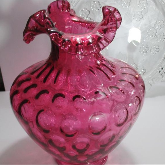 Fenton Cranberry Vase Coin Dot Vintage #E25 - Picture 6 of 7